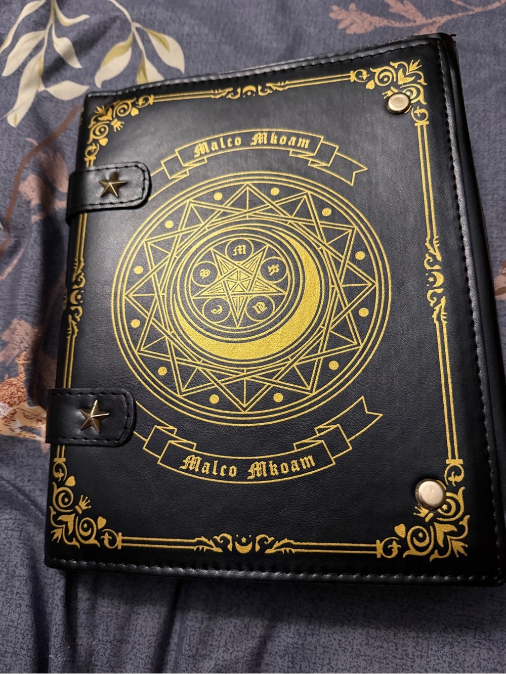 Black Faux Leather Men’s Folio Wallet with Gold Crescent Emblem